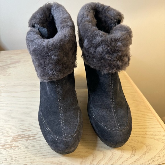 Hunter Ryann Suede and Shearling Ankle Boot in Gray Size 8 1/2 EUC Never Worn - Picture 3 of 9